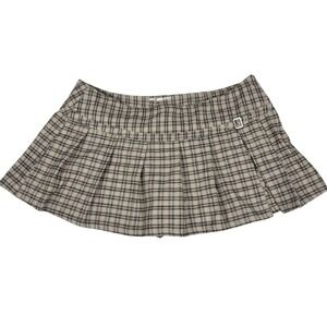 Madden NYC Plaid Pleated Skort XXL Brown Cream Low Rise Y2K Mini Skirt Shorts